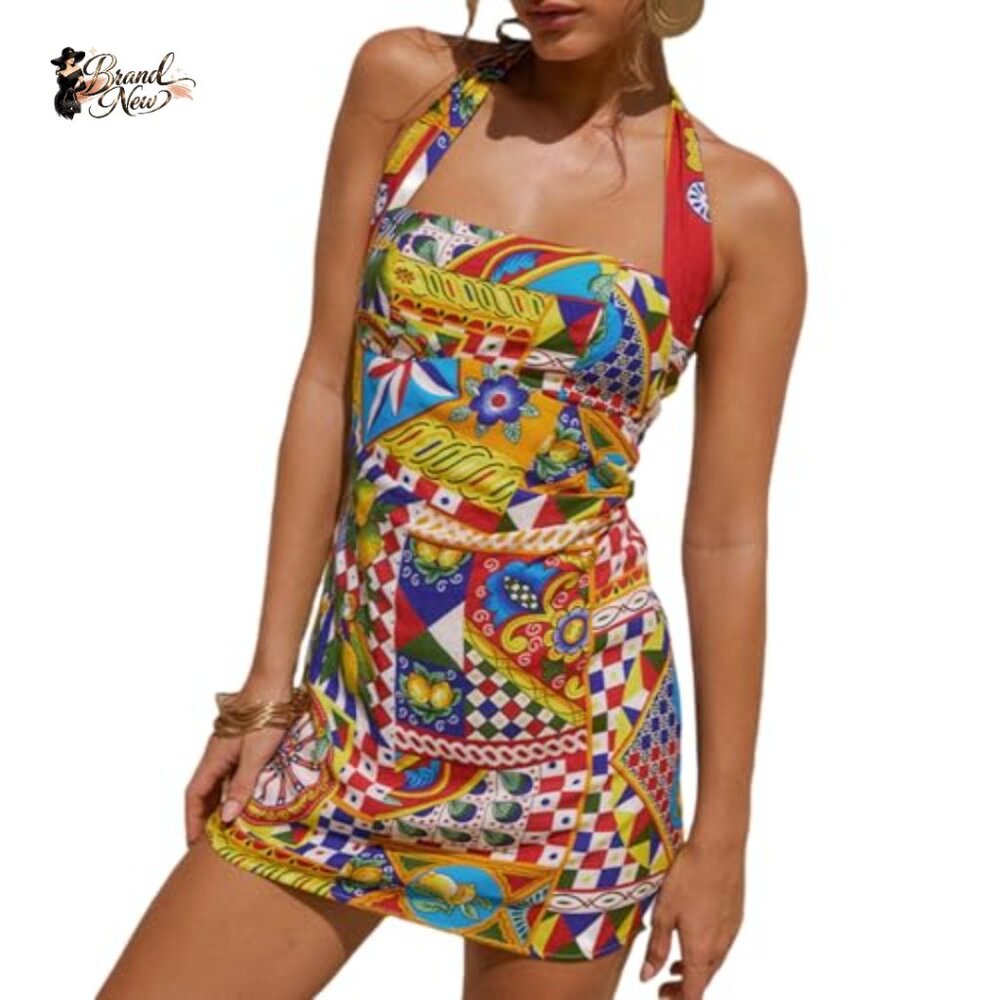 Polyester Elastane Halter Mini Dress Backless Bod… - image 5